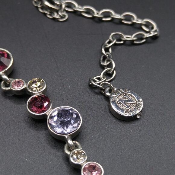 Napier Rhinestone Necklace, Silver Tone, Rhinestones Purple Blue Pink Clear, 19" - Picture 9 of 10